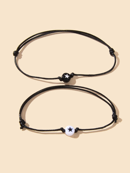 2 pcs Black Rope Adjustable Star String Couple Matching Bracelets Friend Gifts-1