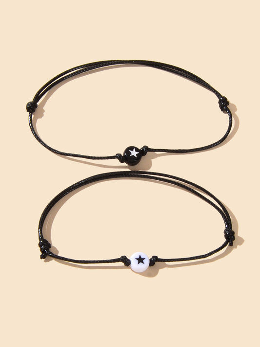2 pcs Black Rope Adjustable Star String Couple Matching Bracelets Friend Gifts-1