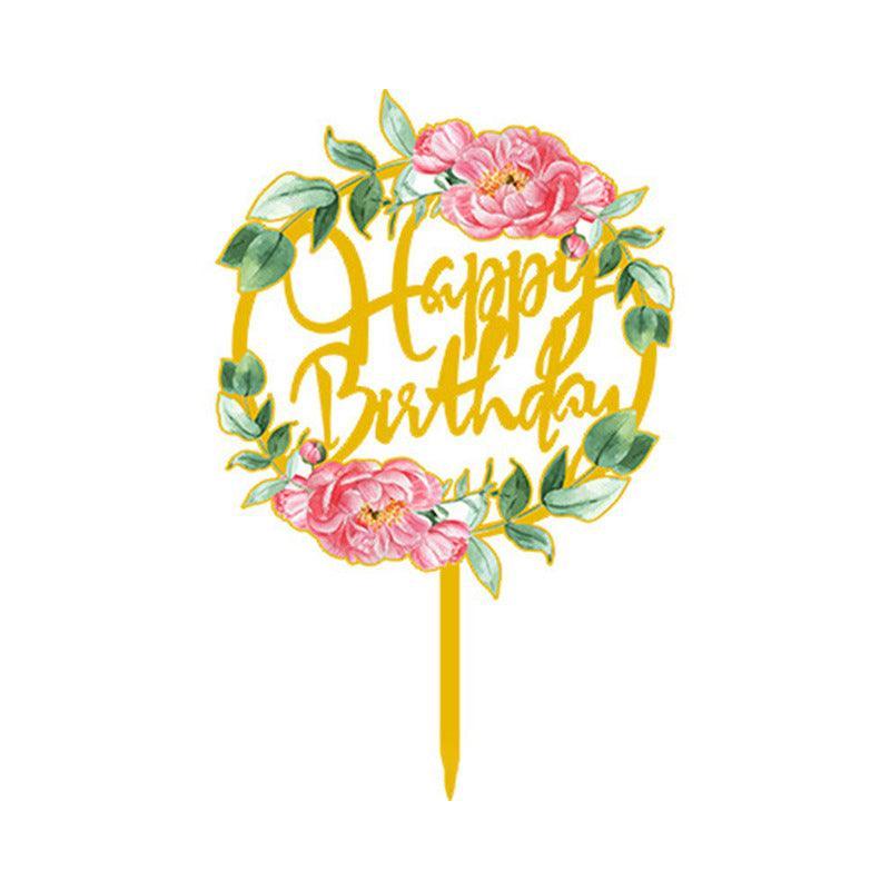 Happy Birthday Anniversary Wedding Cake Flowers Topper Acrylic Party Decorations