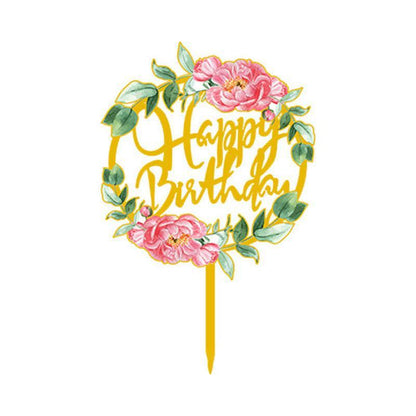Happy Birthday Anniversary Wedding Cake Flowers Topper Acrylic Party Decorations