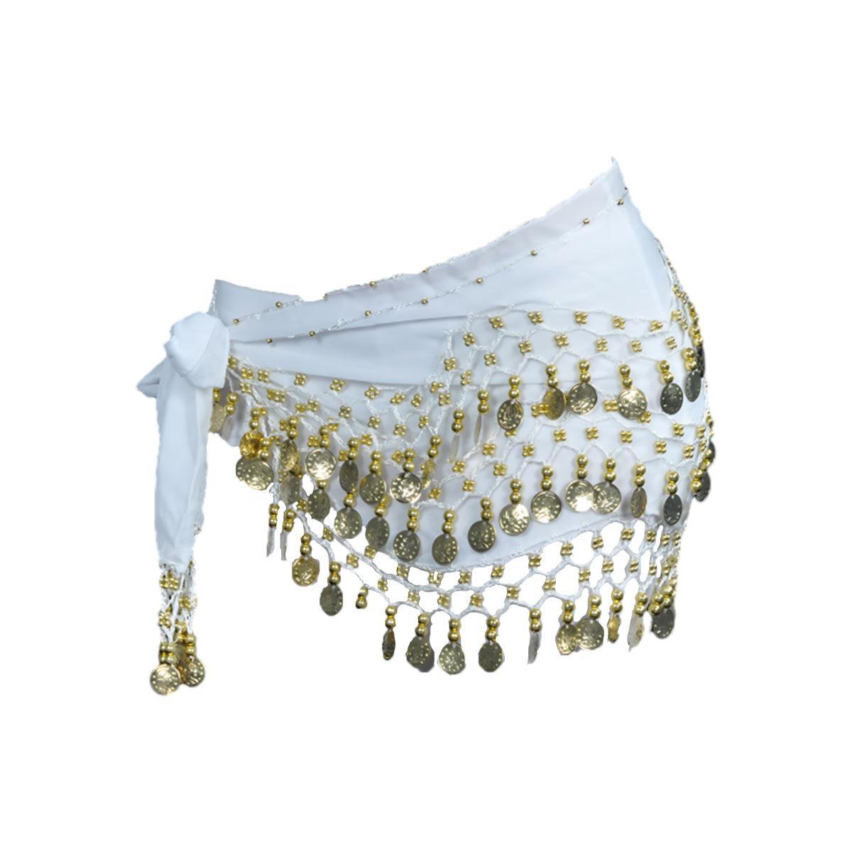 1X 3Rows Belly Dance Dancing Hip Scarf Belt Chain Skirt Golden Tone 98 Coin Bead-9