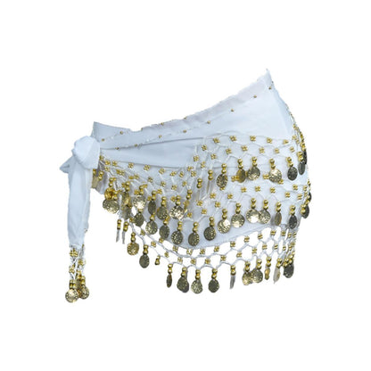 1X 3Rows Belly Dance Dancing Hip Scarf Belt Chain Skirt Golden Tone 98 Coin Bead-9