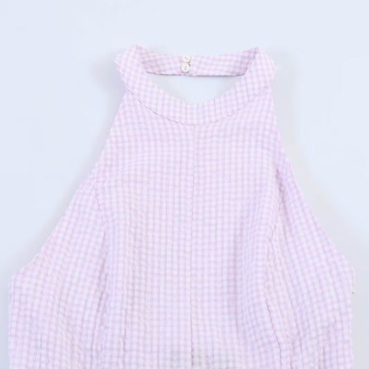 Plaid hanging neck dress for summer