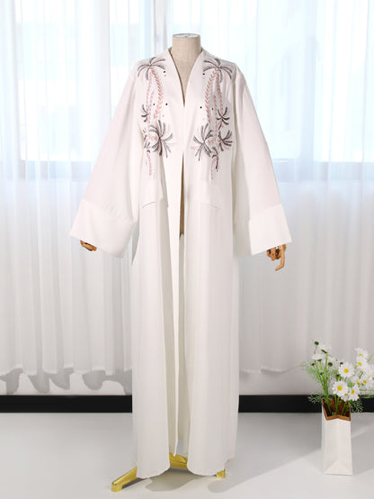 White coconut tree embroidered long cardigan
