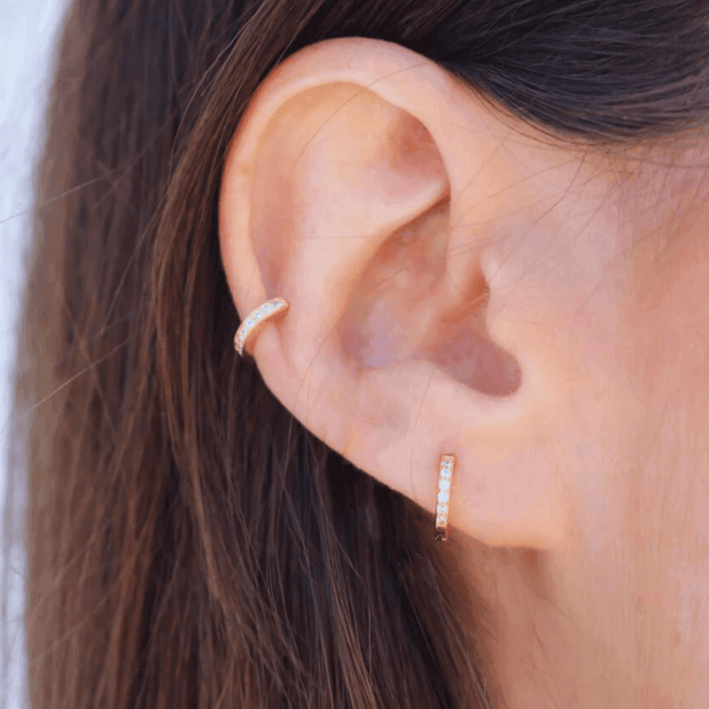 925 Sterling Silver Gold Rings Plated Cubic Crystal Cuff Huggie Hoop Earrings Au