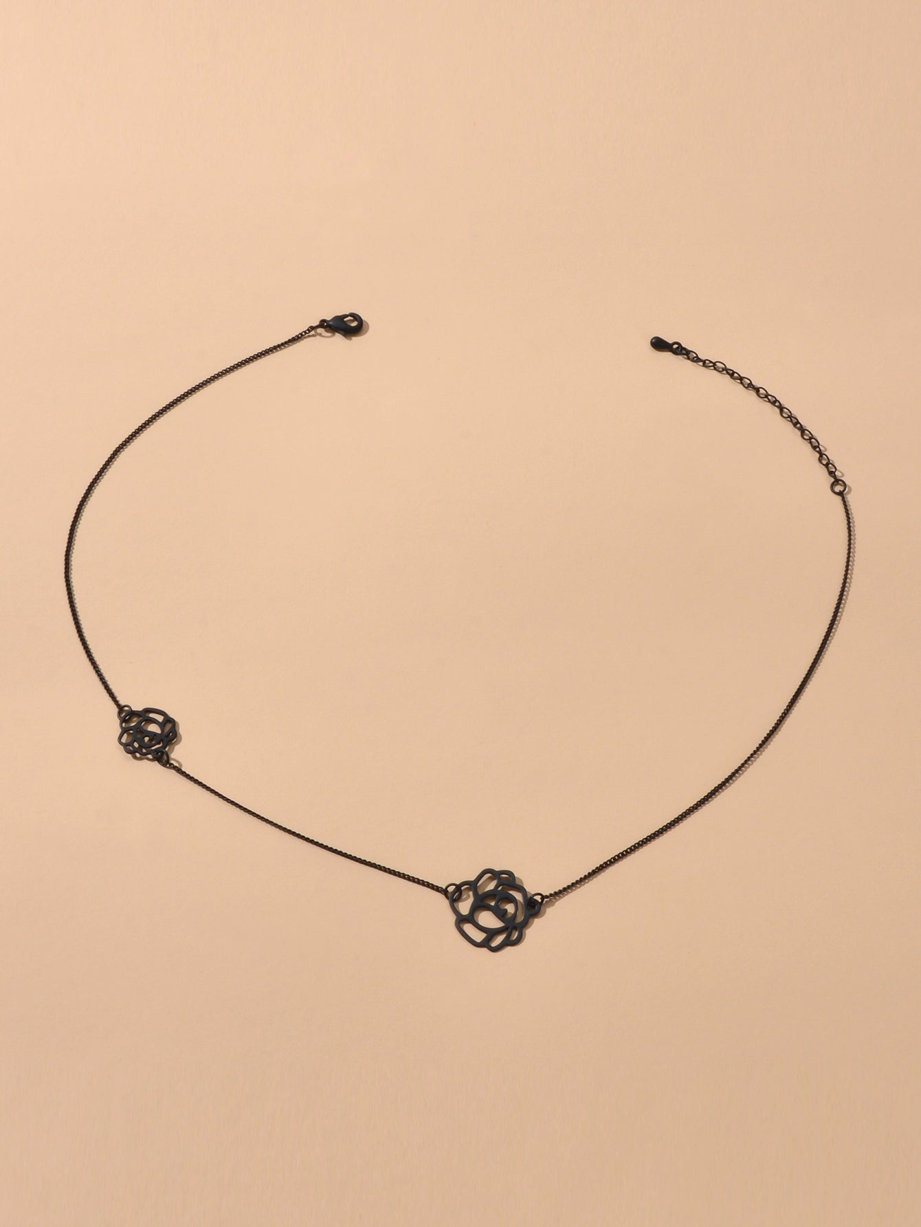 Retro Black Gold Chain Flower Collar Necklace Women Short Choker Accessories-2