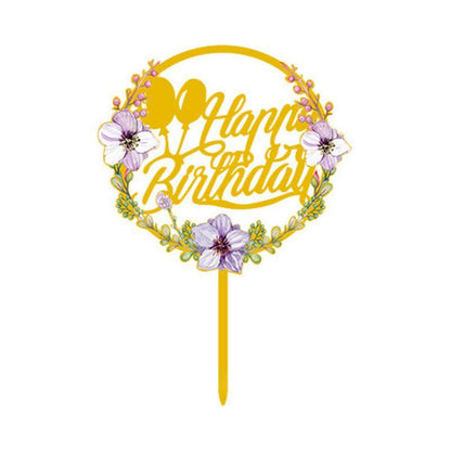 Happy Birthday Anniversary Wedding Cake Flowers Topper Acrylic Party Decorations