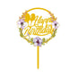 Happy Birthday Anniversary Wedding Cake Flowers Topper Acrylic Party Decorations