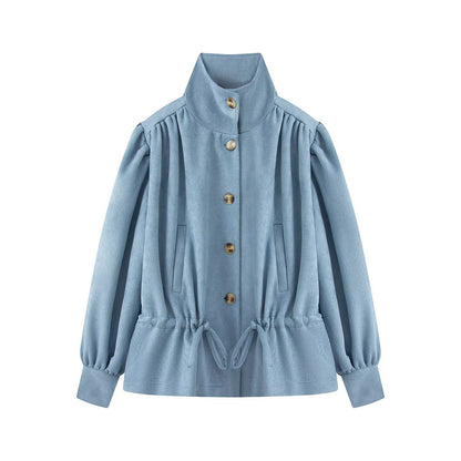 Bubble sleeve single breasted short windbreaker jacket