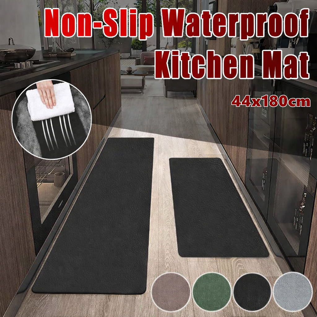 44x180cm Non-Slip Waterproof Kitchen Floor Mat Easy Clean PVC Rug-0