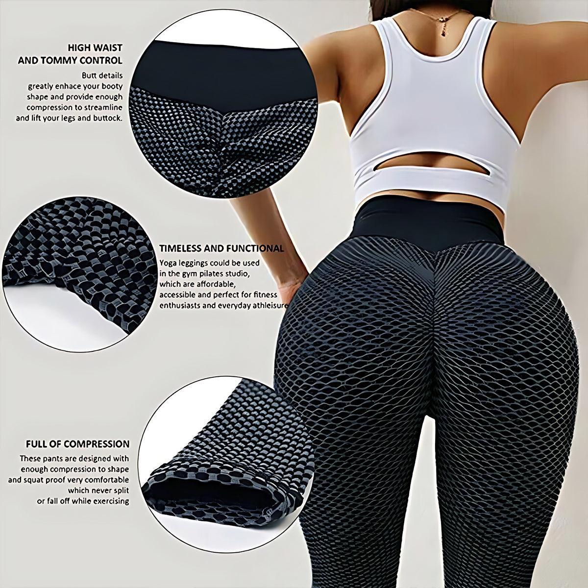 Women Yoga Pants Leggings High Waist Anti Cellulite Butt Lift Gym Fitness Black-4