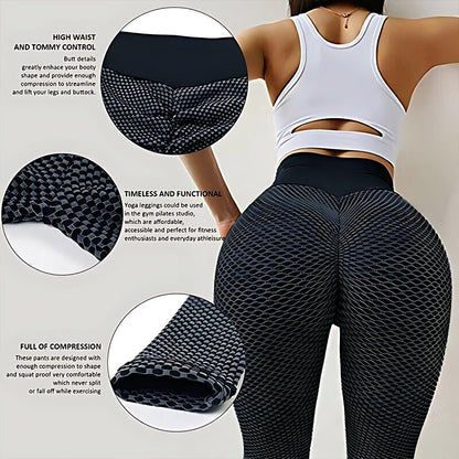 Women Yoga Pants Leggings High Waist Anti Cellulite Butt Lift Gym Fitness Black-4