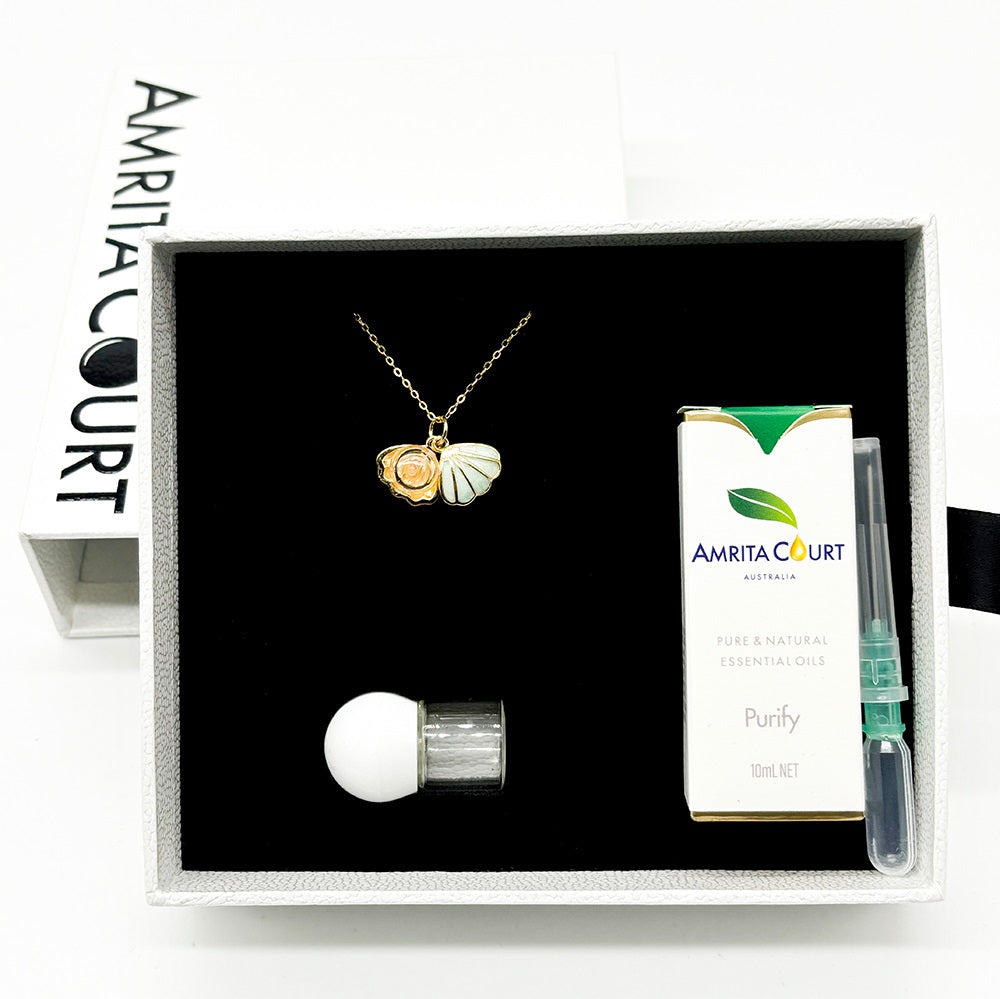 Green Shell Murano Aroma Necklace - Paradise Peach | Energy & Healing | Diffuse on the go | Sterling Silver Gift