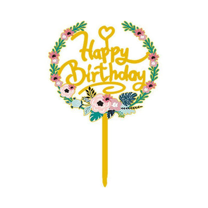 Happy Birthday Anniversary Wedding Cake Flowers Topper Acrylic Party Decorations