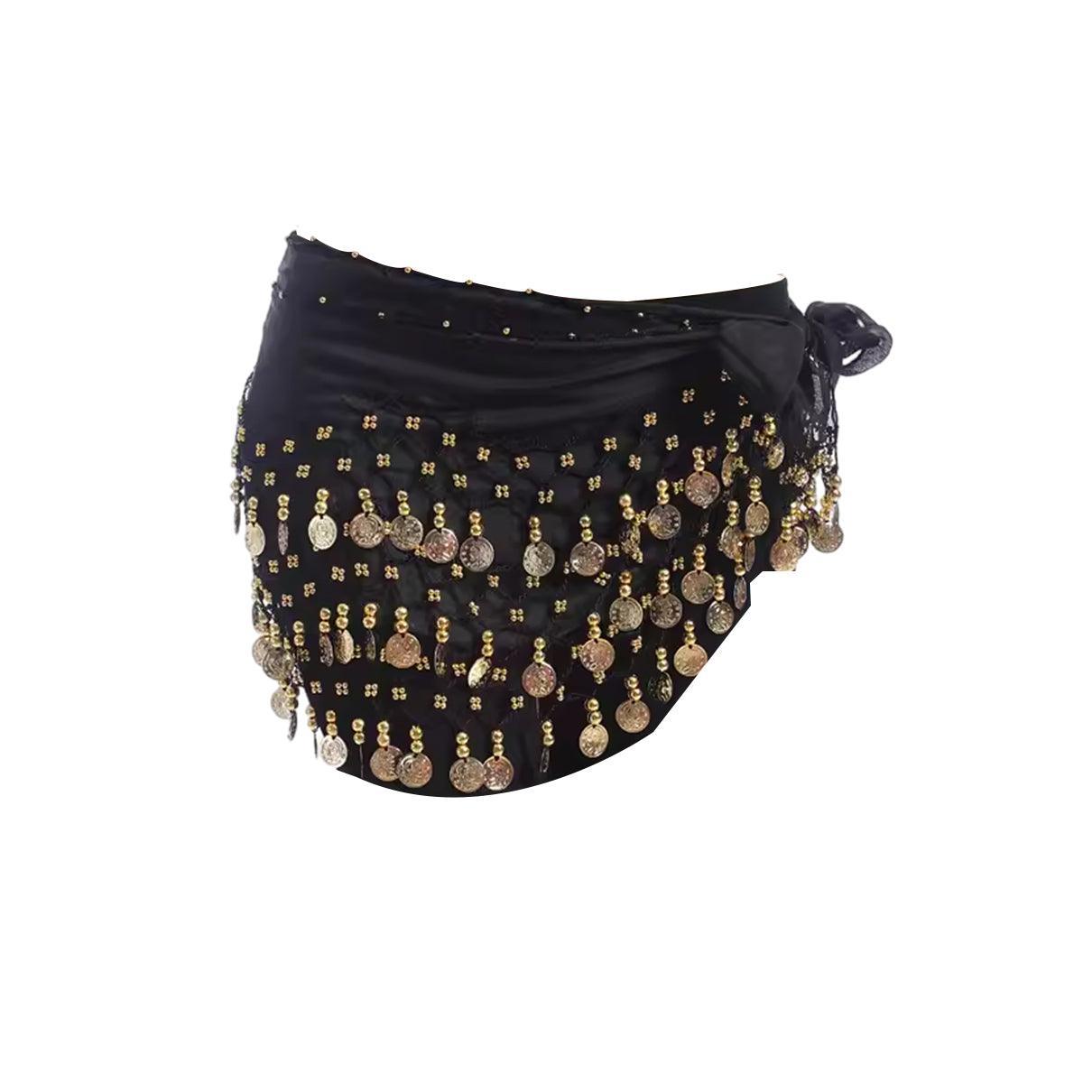 1X 3Rows Belly Dance Dancing Hip Scarf Belt Chain Skirt Golden Tone 98 Coin Bead-8