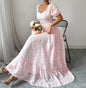 Square Neck Pink Embroidered Dress for Women, High-Waisted Slim Fit Plus Size Dress
