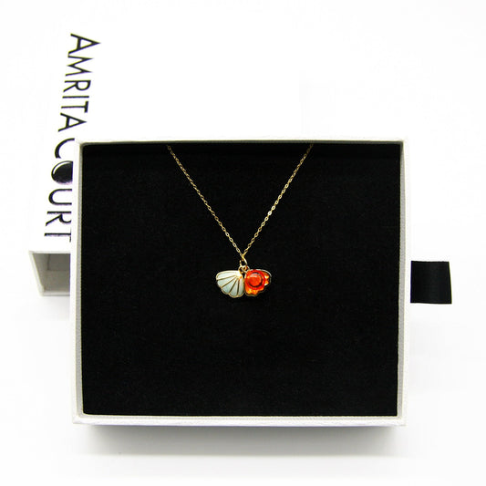 Green Shell Murano Aroma Necklace - Sunset Coral | Energy & Healing | Diffuse on the go | Sterling Silver