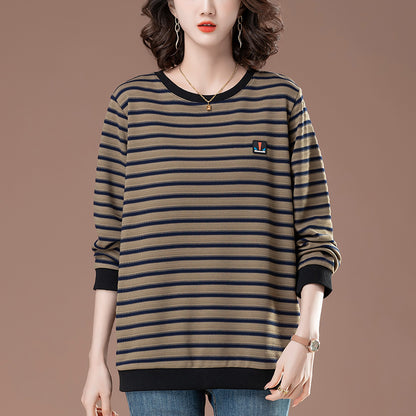 Striped round neck long sleeved top
