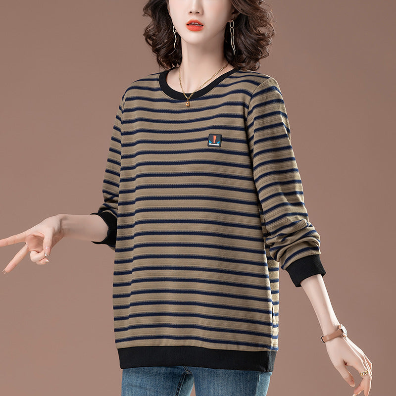 Striped round neck long sleeved top