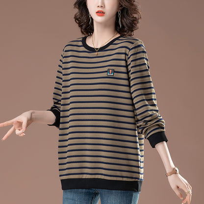 Striped round neck long sleeved top