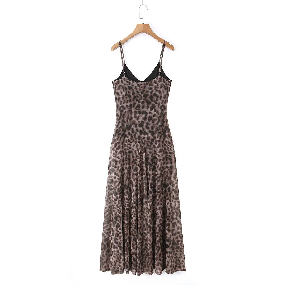 Spicy leopard print elastic mesh sleeveless suspender dress