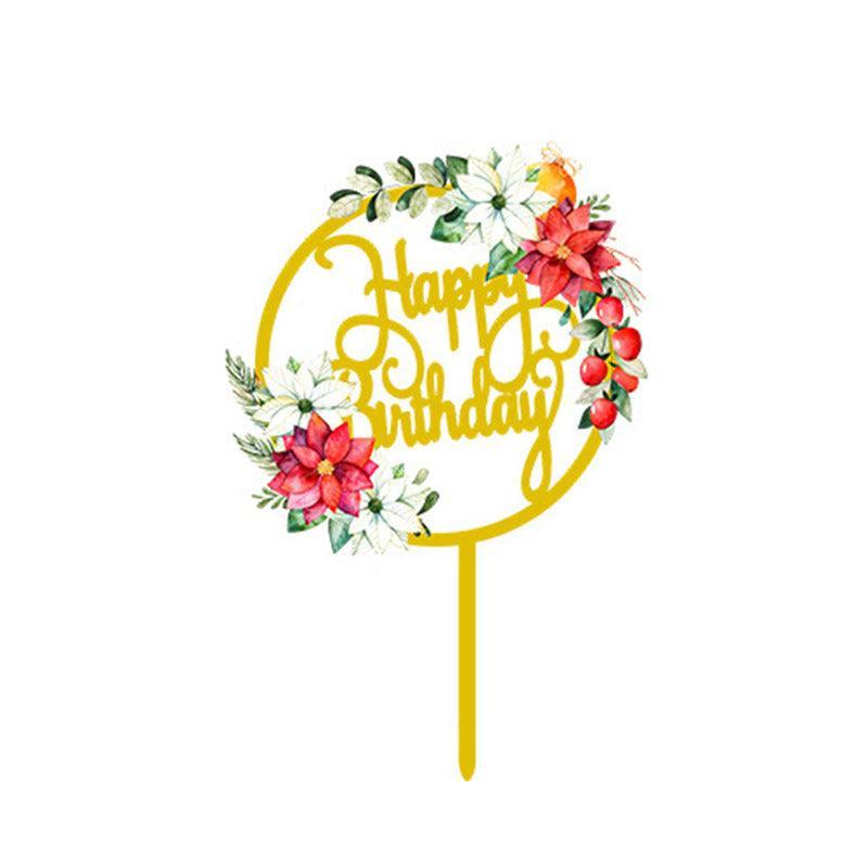 Happy Birthday Anniversary Wedding Cake Flowers Topper Acrylic Party Decorations