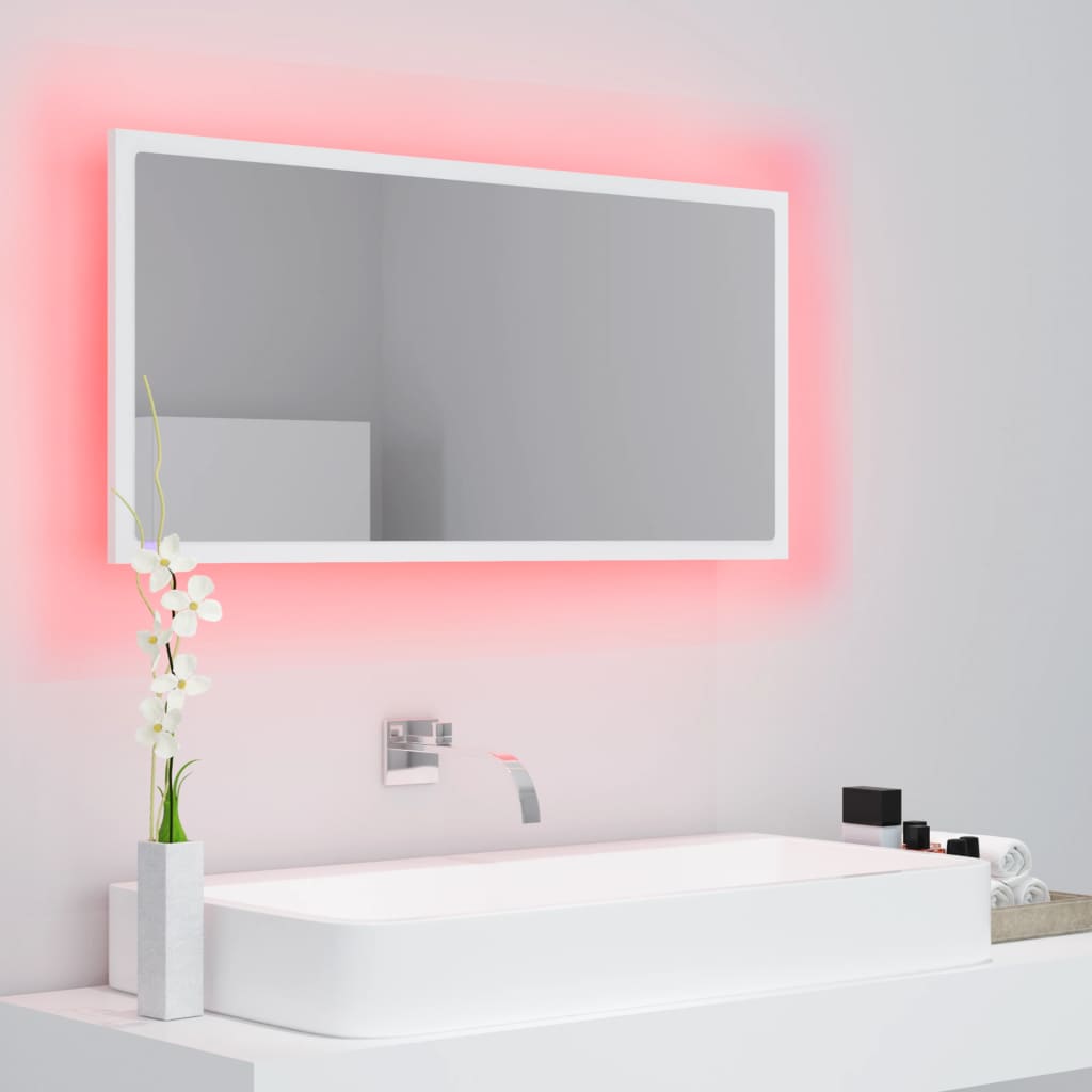 NNEVL LED Bathroom Mirror White 90x8.5x37 cm Chipboard-2