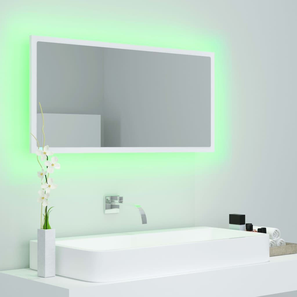 NNEVL LED Bathroom Mirror White 90x8.5x37 cm Chipboard-3