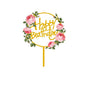 Happy Birthday Anniversary Wedding Cake Flowers Topper Acrylic Party Decorations