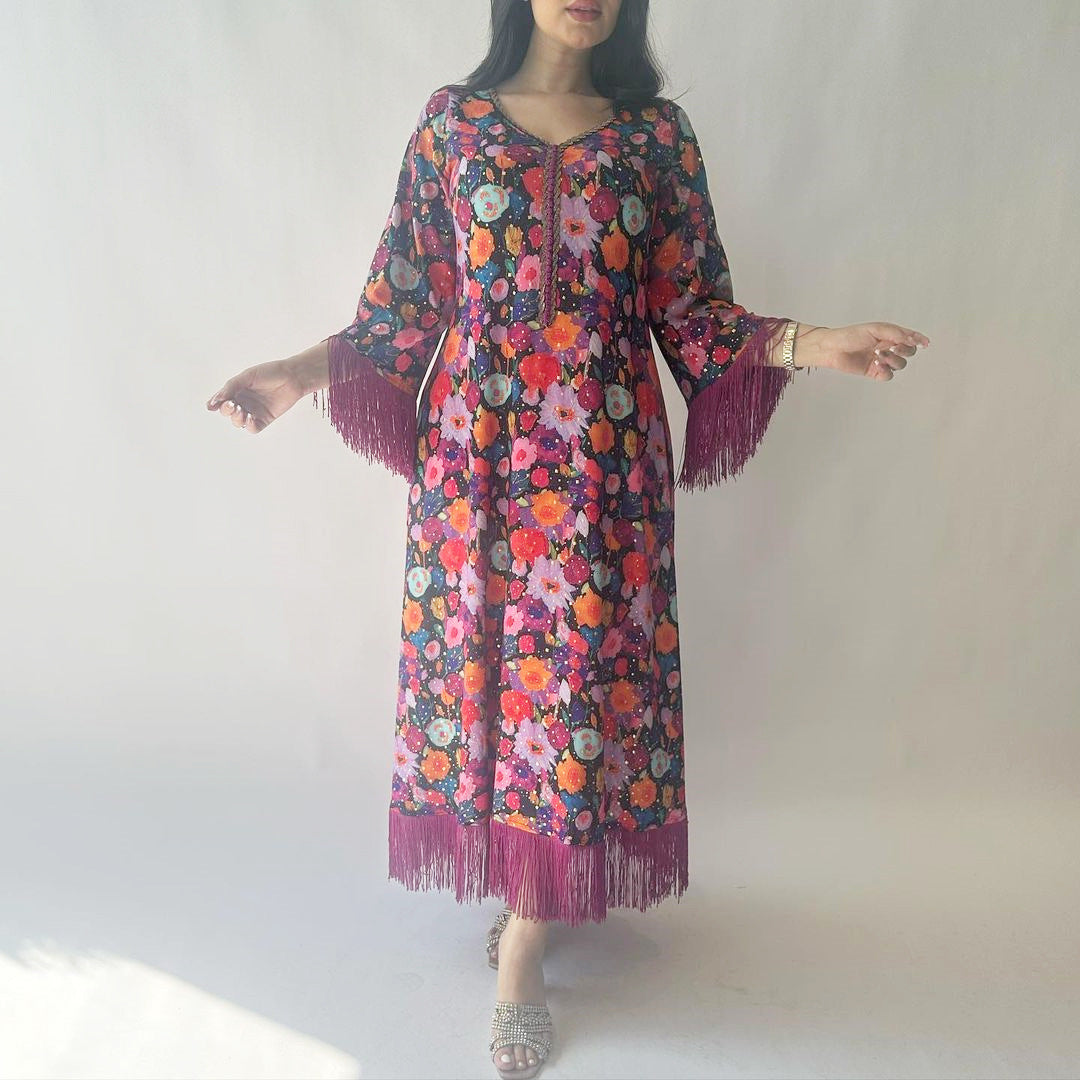 Style Gold Foil Printed Casual Long Dress for Women