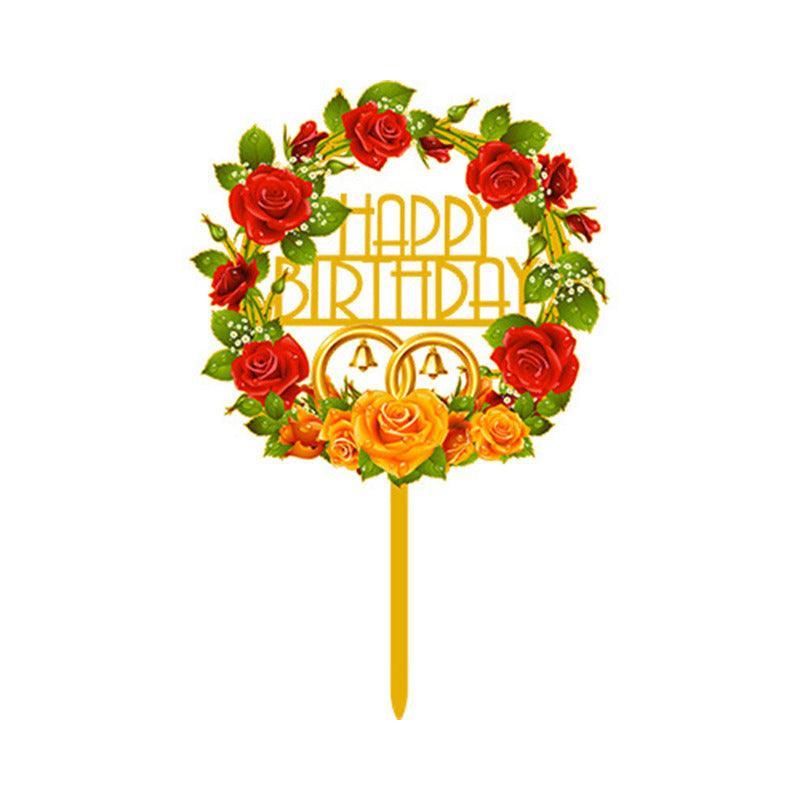 Happy Birthday Anniversary Wedding Cake Flowers Topper Acrylic Party Decorations
