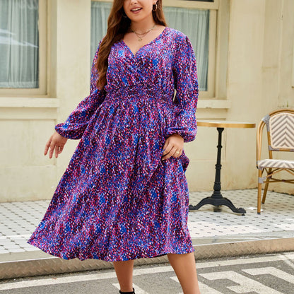 V-neck Loose Slimming Waist Plus Size Women's Printed Fashion Dress