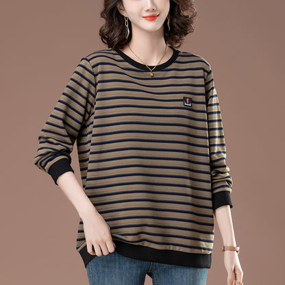 Striped round neck long sleeved top