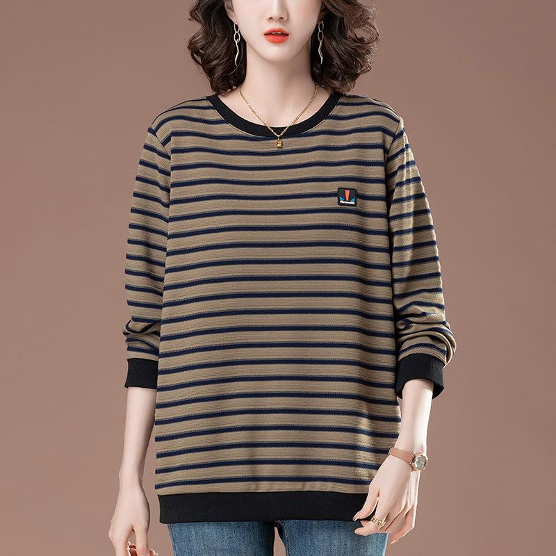 Striped round neck long sleeved top