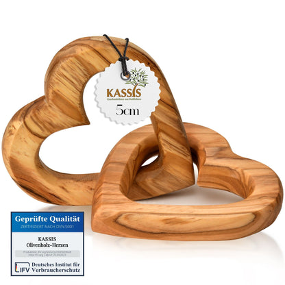 Olivenholz verbundene Herzen | Geschenk Hochzeit, Verlobung, Valentinstag, Jahrestag, Liebe
