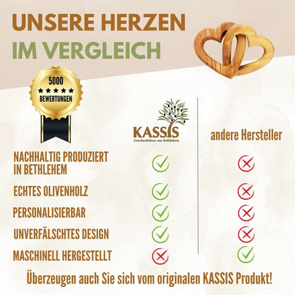 Olivenholz verbundene Herzen | Geschenk Hochzeit, Verlobung, Valentinstag, Jahrestag, Liebe