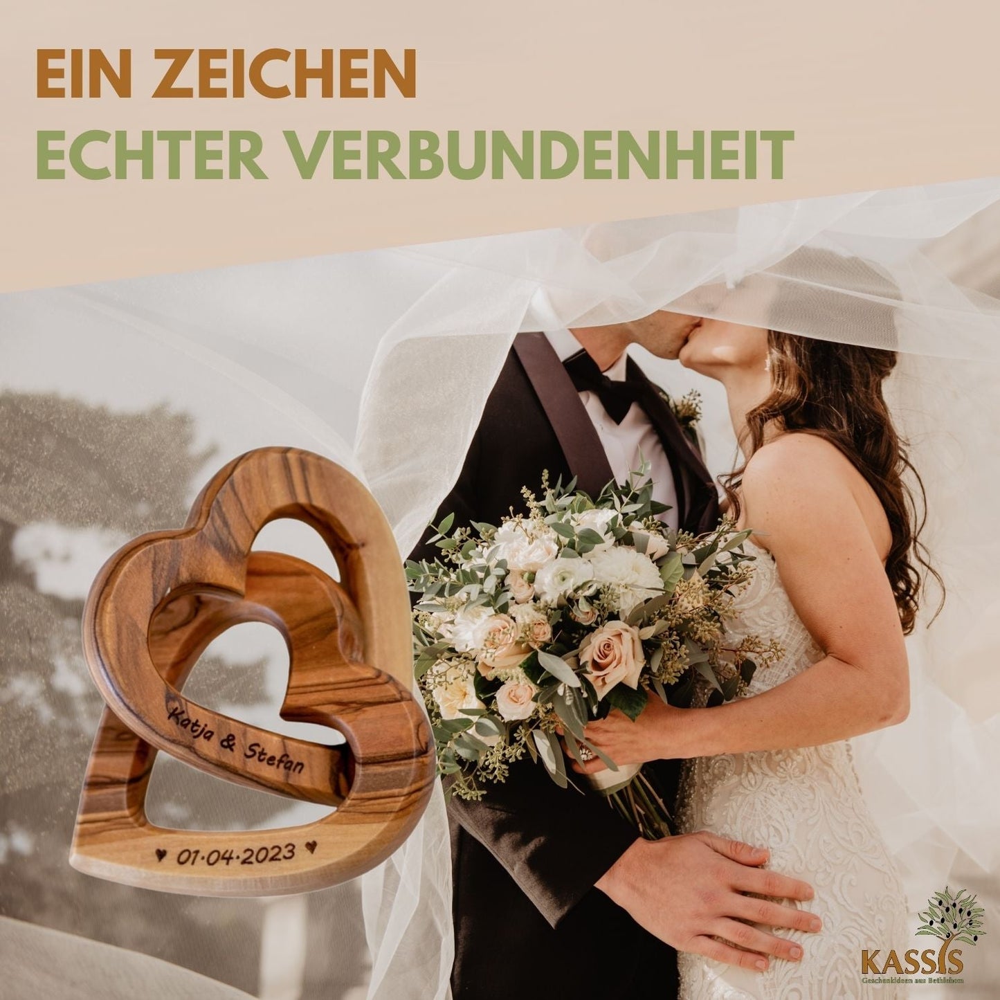Olivenholz verbundene Herzen | Geschenk Hochzeit, Verlobung, Valentinstag, Jahrestag, Liebe