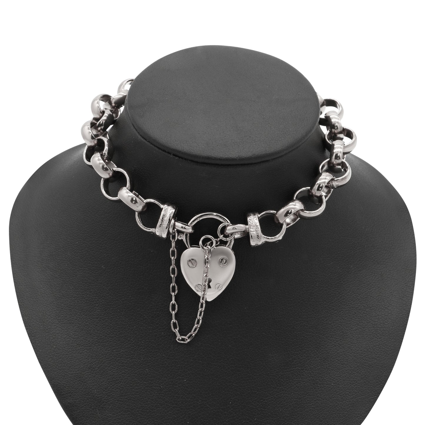 925 Sterling Silver Plated  10mm Belcher Chain Bracelet with a Small Plain Heart Locket - USA Made