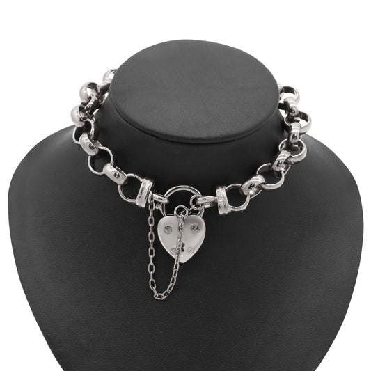 925 Sterling Silver Plated  10mm Belcher Chain Bracelet with a Small Plain Heart Locket - USA Made