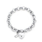 925 Sterling Silver Plated  10mm Belcher Chain Bracelet with a Small Plain Heart Locket - USA Made
