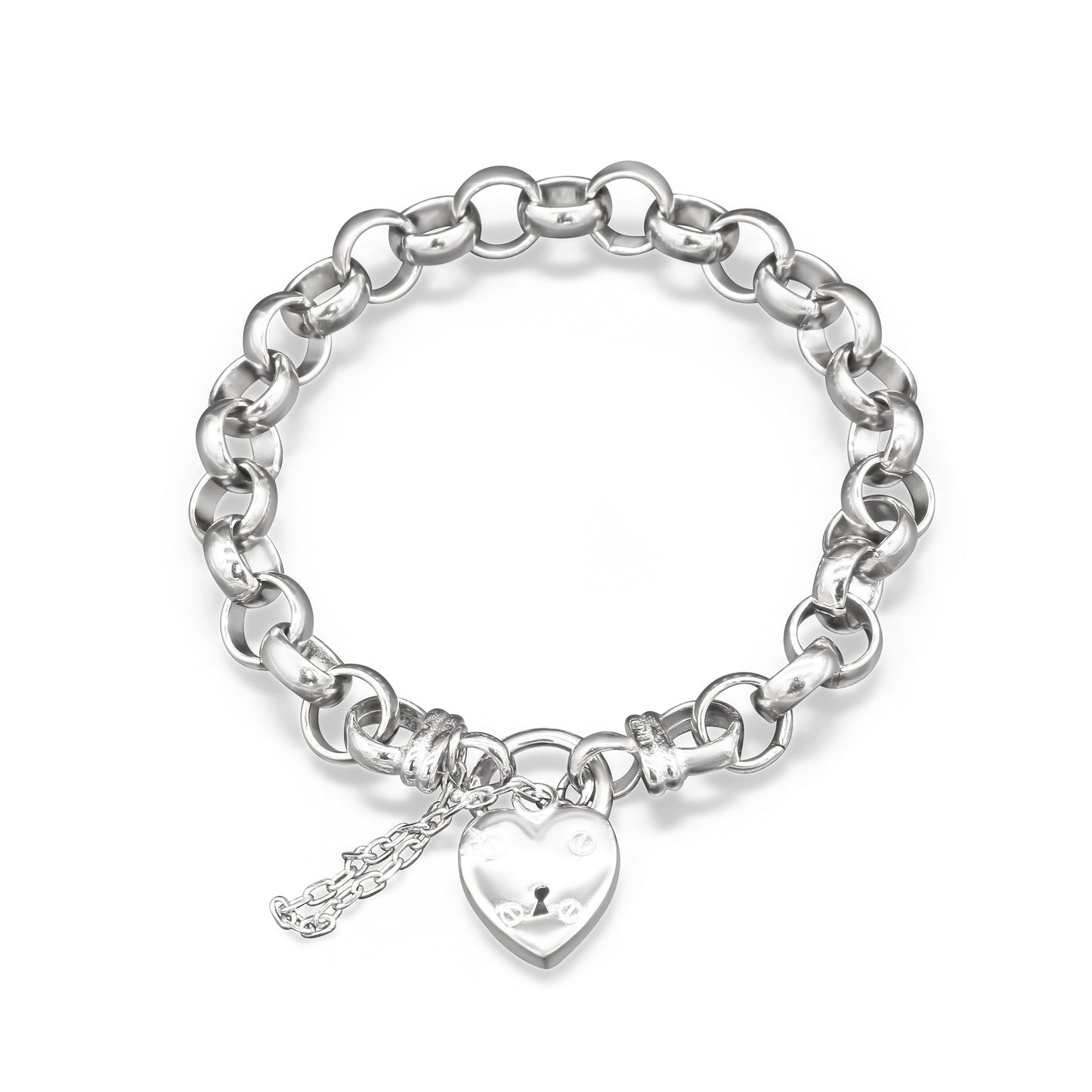 925 Sterling Silver Plated  10mm Belcher Chain Bracelet with a Small Plain Heart Locket - USA Made