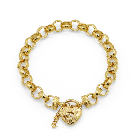 18ct Heavy Yellow Gold Plated  10mm Belcher Chain Bracelet with a Vegas Heart Locket - USA Made
