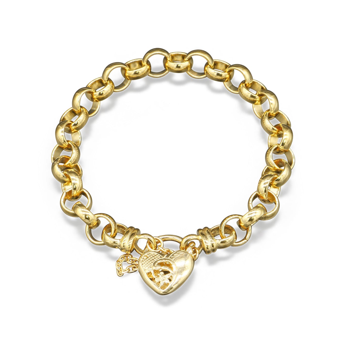 18ct Heavy Yellow Gold Plated  10mm Belcher Chain Bracelet with a Vegas Heart Locket - USA Made