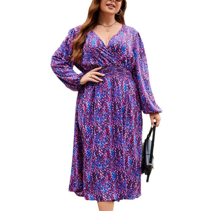 V-neck Loose Slimming Waist Plus Size Women's Printed Fashion Dress