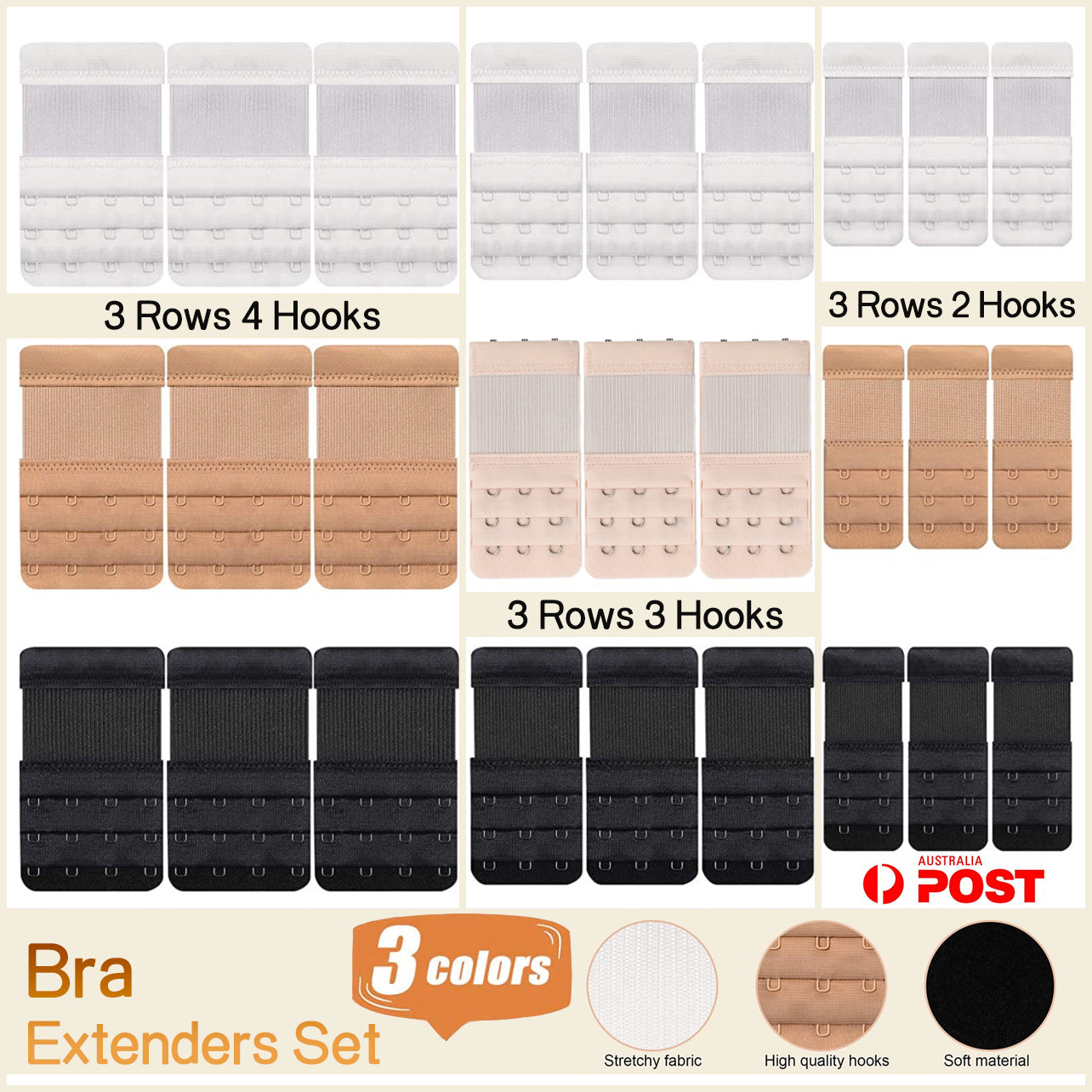 Maternity Strap Clip On Bra Extender Extension 3 Hooks Ladies Plus Size-0