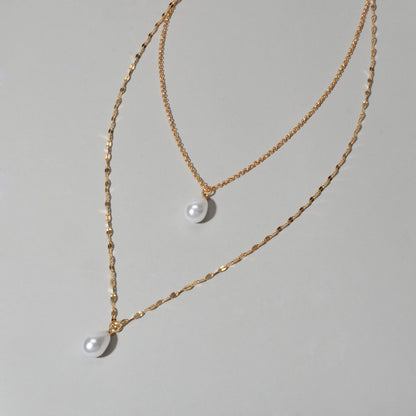 Fashion Double-layer Gold Chain Imitation Pearl Pendant Necklace Gift Jewelry-3