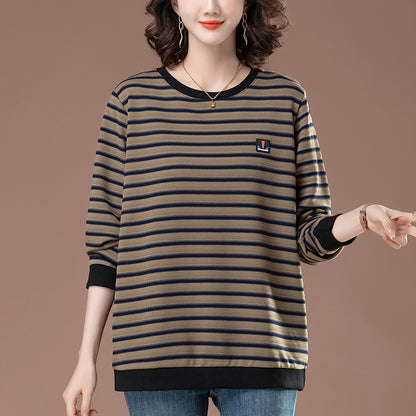 Striped round neck long sleeved top
