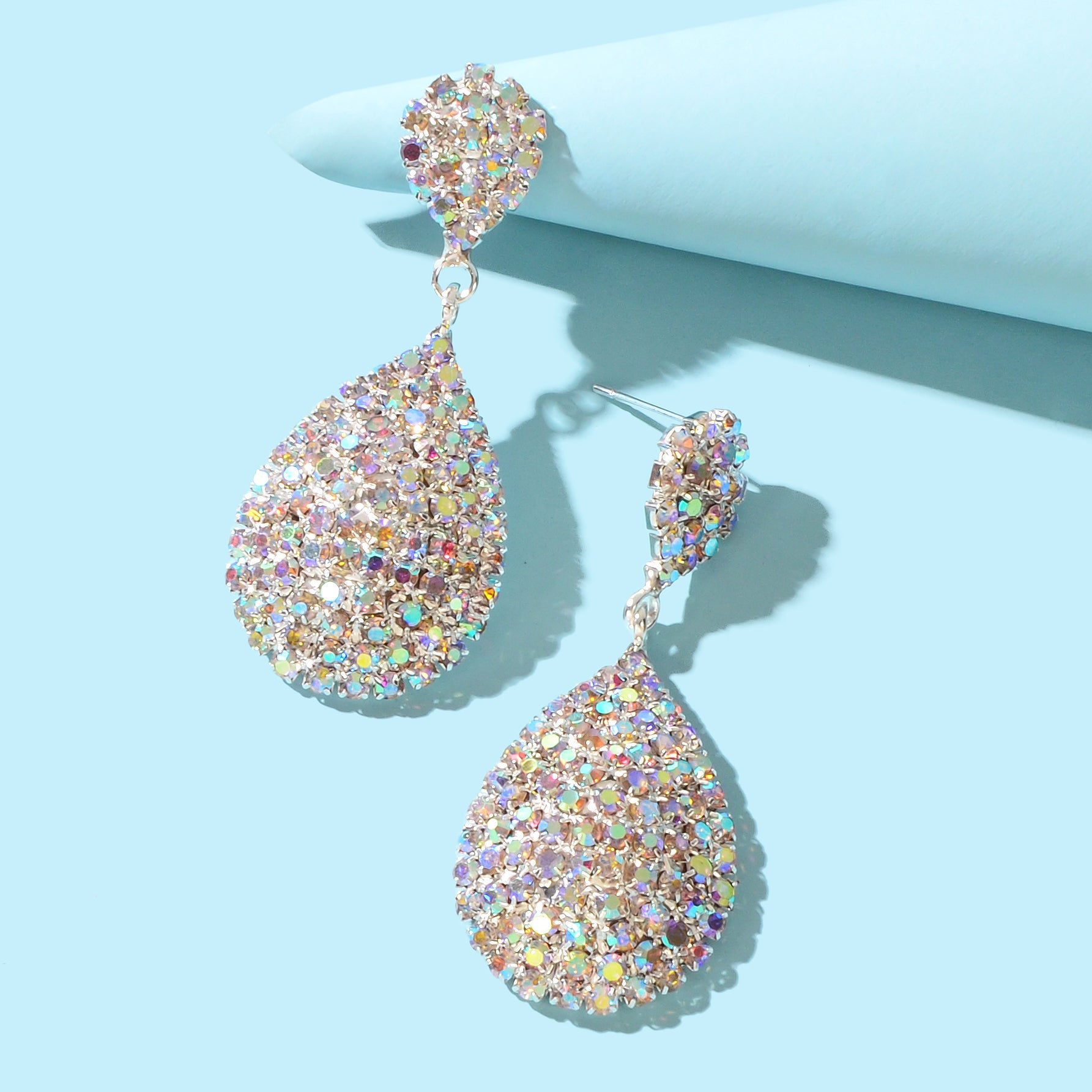 Luxurious Rhinestone Decor Silvery Water Drop Earrings Anniversary Wedding Jewelry-1