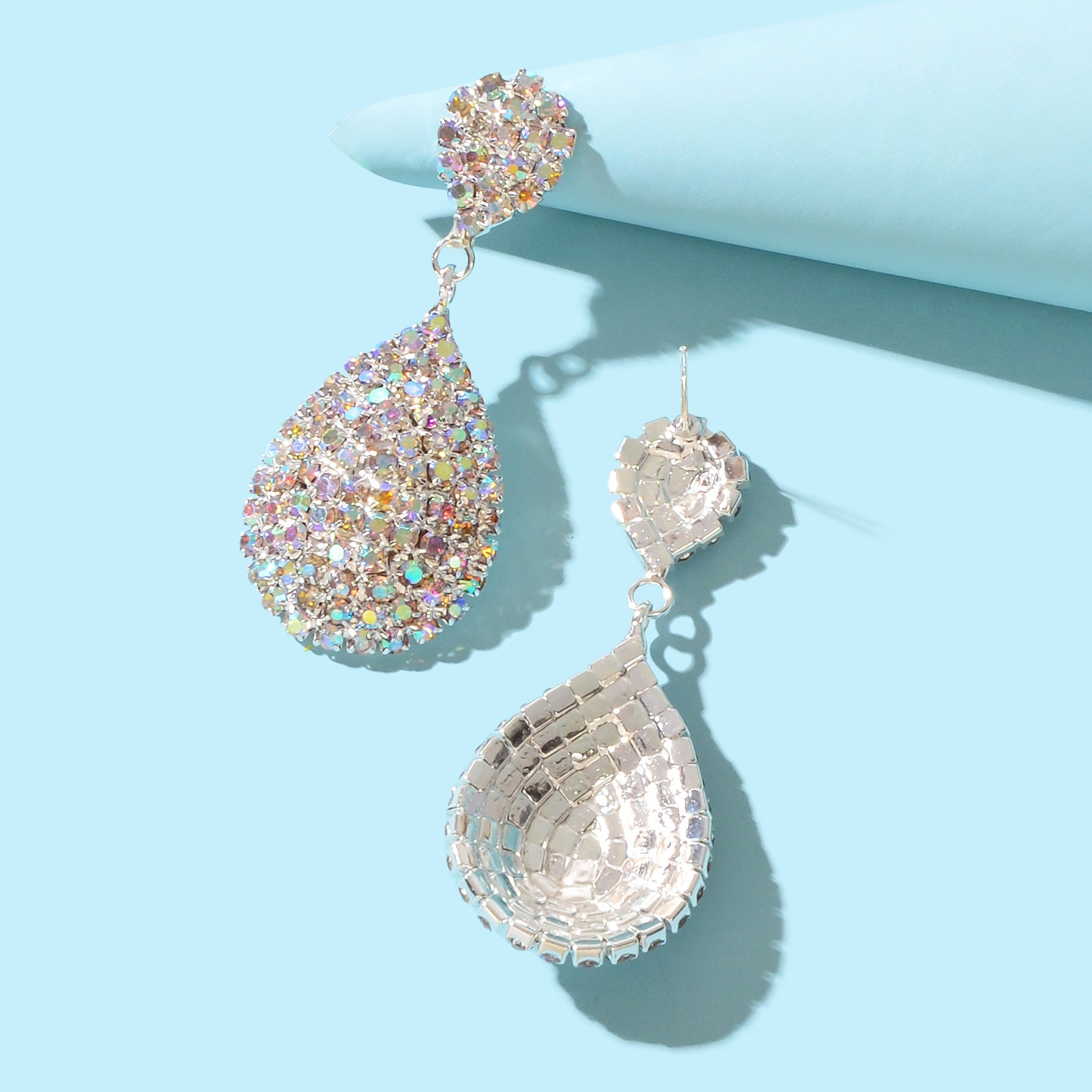 Luxurious Rhinestone Decor Silvery Water Drop Earrings Anniversary Wedding Jewelry-2