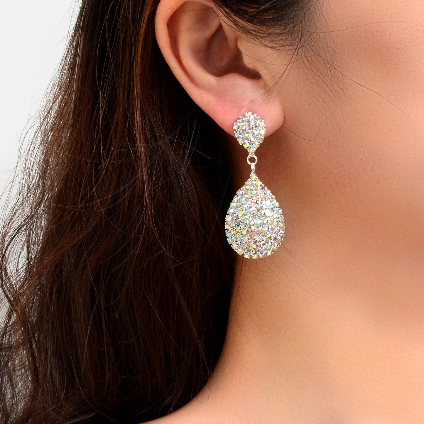 Luxurious Rhinestone Decor Silvery Water Drop Earrings Anniversary Wedding Jewelry-0